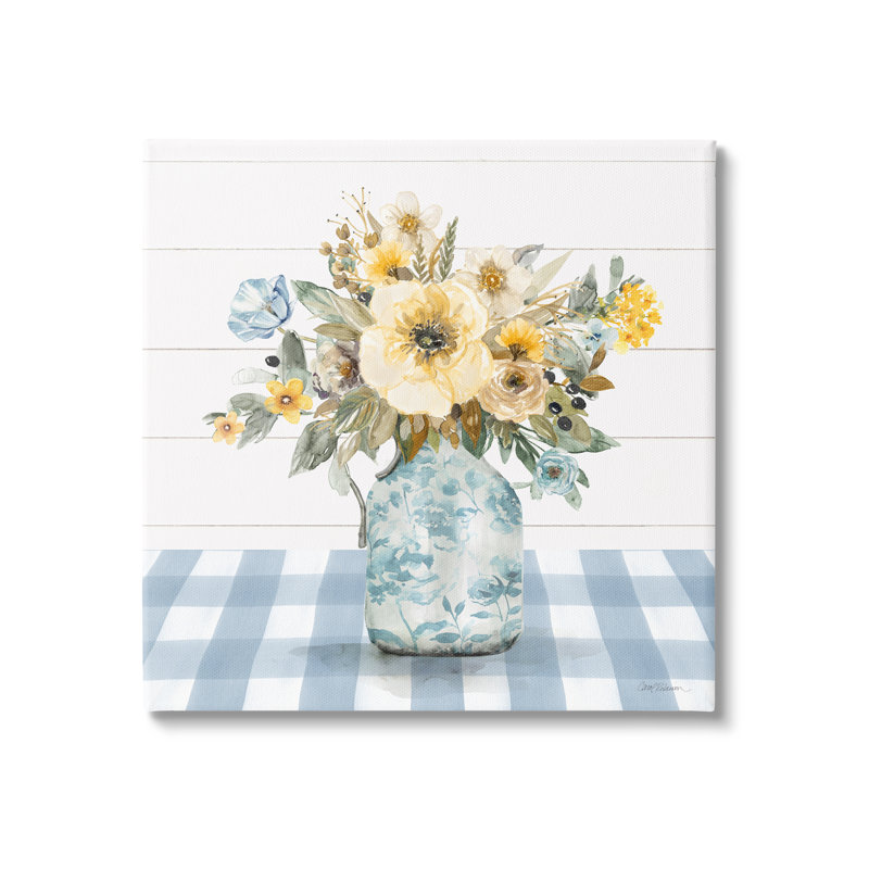 Bouquet avec carreaux bleus par Carol Robinson, H 30 po x l 30 po x P 1,5 po