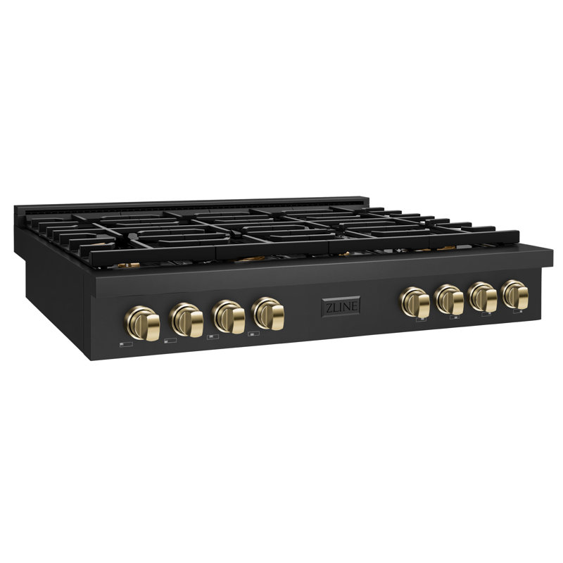 ZLINE 48 in. Autograph Edition Paramount Gas Rangetop with 8 Burners and Porcelain Cooktop in Black Stainless Steel with Accents