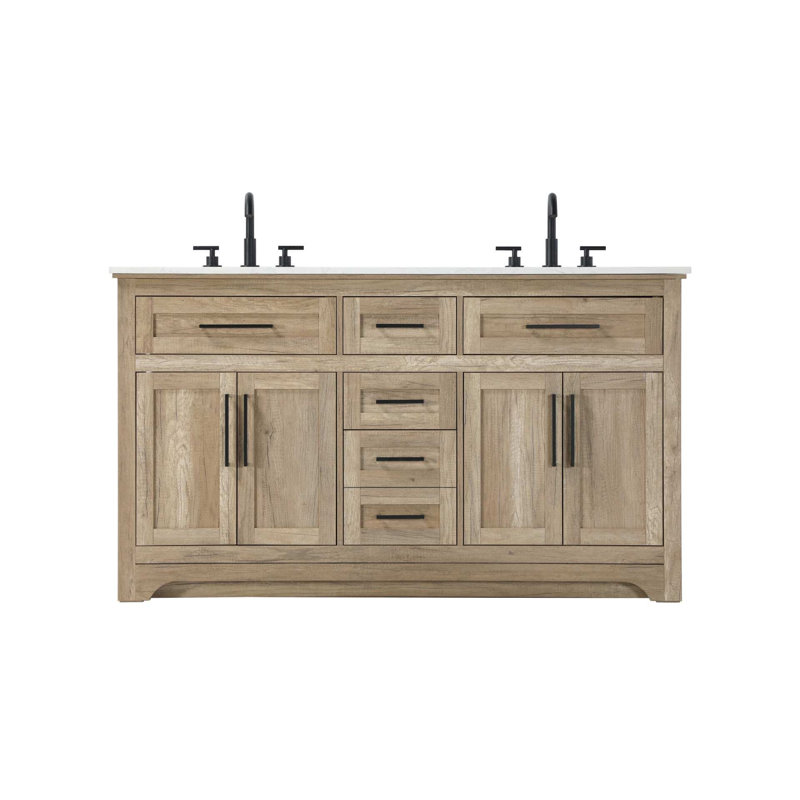 Meuble-lavabo double 60 po en chêne naturel, 60", Chêne naturel