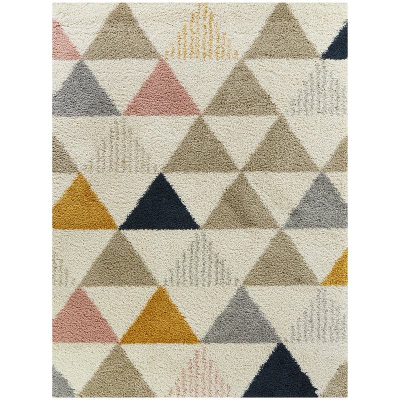 Tapis géométrique ivoire / moutarde / taupe Patao, Rectangle 7 pi 10 po x 10 pi