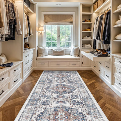Wide Hallway Rug: Vintage Washable Soft for Living Room Bedroom Water Resistant Carpet with Non-Slip Backing for Entry Kitchen Dining Room Thin Bathroom Floor Mat(Brick)