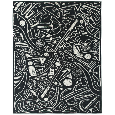 Tapis noir en polyester tissé à la machine Sportsglyphs