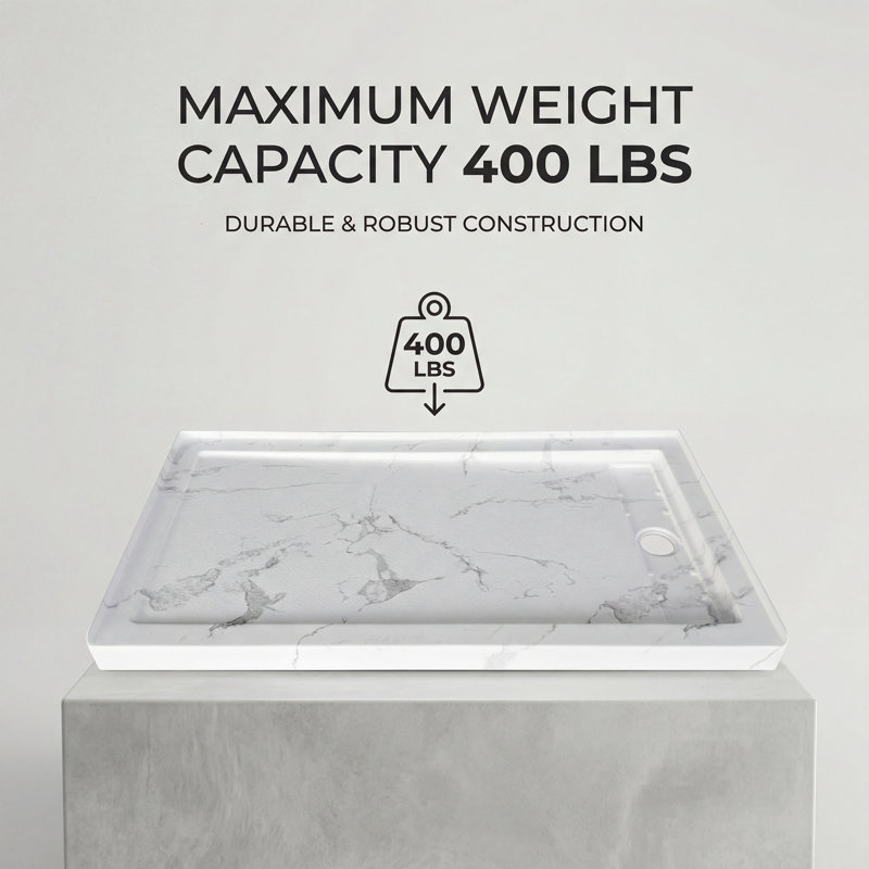 60"W x 32"D Rectangle Shower Base, Marble-Look Acrylic Shower Pan with Anti-slip Texture, Matte Black, Right