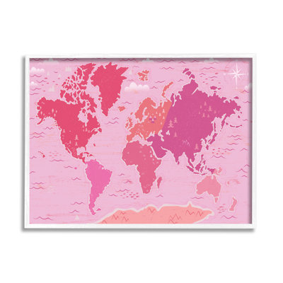 " Pink Tones World Map Atlas Countries Education " Graphic Art Print