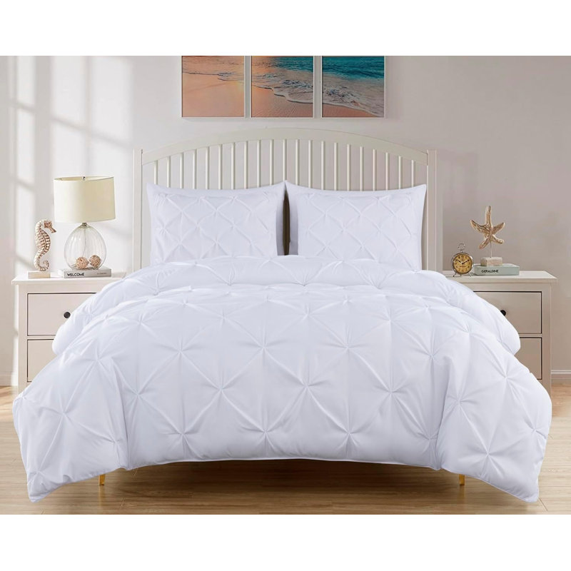 Berlin Pintuck Microfiber 3-Piece Comforter Set, White, Extra Wide King Comforter + 2 King Shams