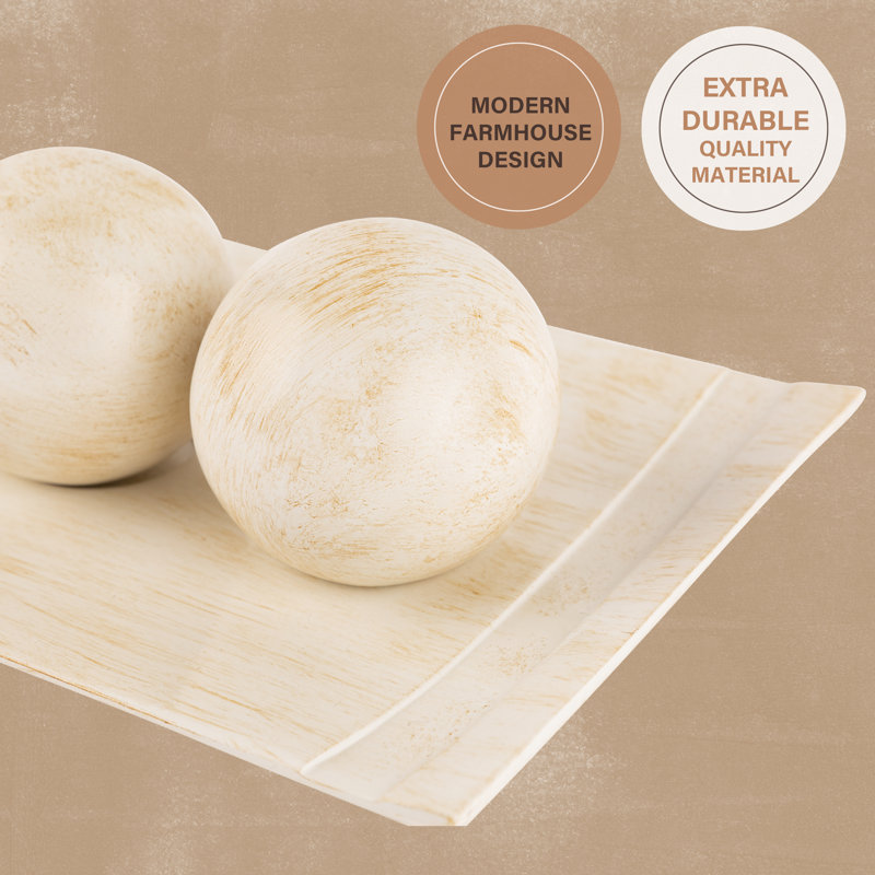 Rustic Luxe Off-White Plastic Decorative Tray and Orbs Set