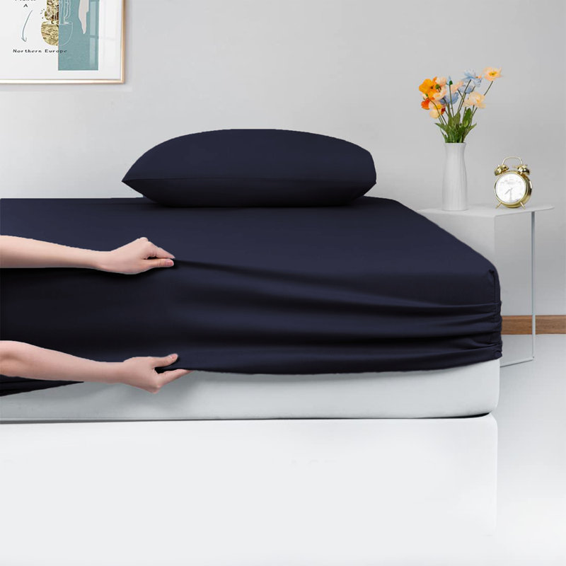 Laurne 200 Thread Count Microfiber Brushed Deep Fitted Bed Sheet, Kingsize (5'), Navy Blue