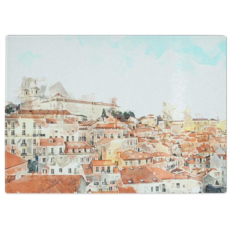Tempered Glass Alfalma Lisbon Portugal Skyline Chopping Board, 39 cm W x 28.5 cm L