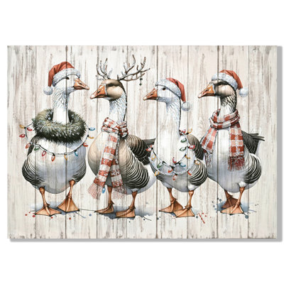 20X28 Inch Watercolor Canvas Of Vintage Ducks, Framed And Ideal For Bedroom Hallway Decor Christmas Duck Wall Inch, With Natural Wood Frame, Kitchen