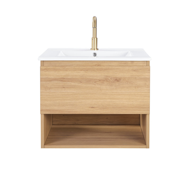 Ensemble de meuble-lavabo mural moderne 24 po et 30 po avec lavabos de comptoir et tiroirs à fermeture en douceur avec rangement ouvert