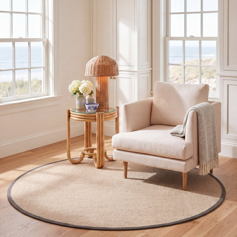 Morfou Natural Fiber Sisal Pile Solid Color Rug, Round 6'
