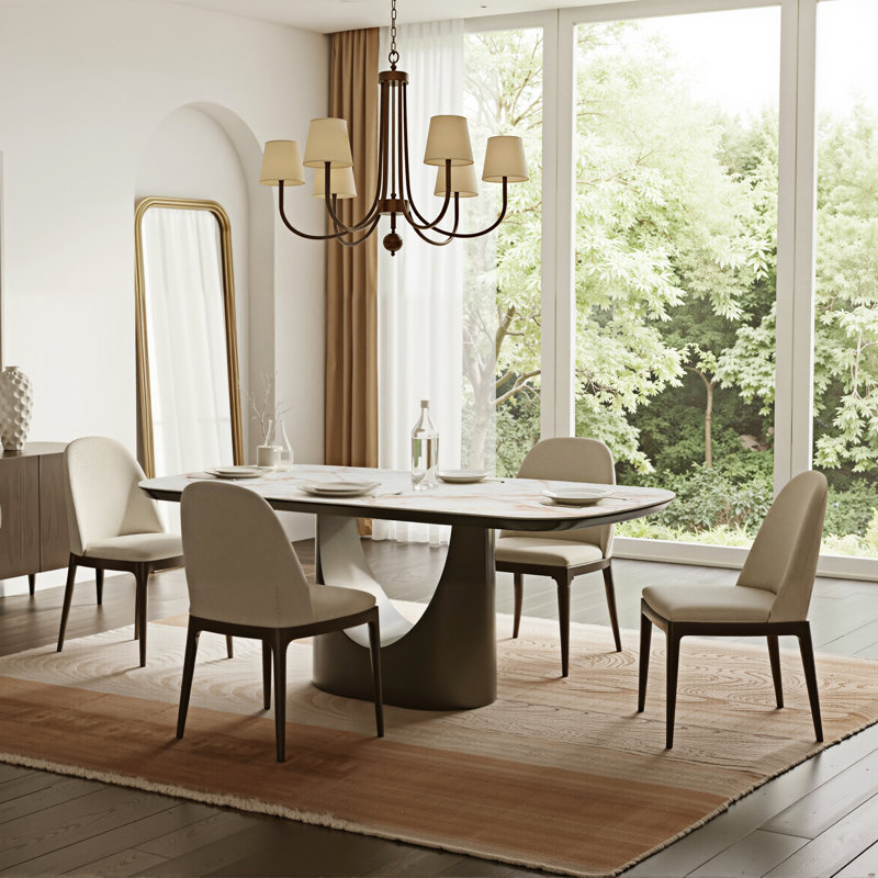 Solvane 71" Oval Dining Table with Glossy Ceramic Top and Golden Veneer Base
