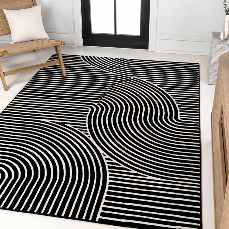 Hallie High-Low Minimalist Curve Geometric Black/White Rug