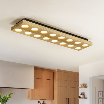 Plafonnier encastré moderne à DEL 16 lumières à intensité variable en bois