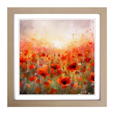 Poppy Field Splatter No.3 - Single Picture Frame Print on Wood