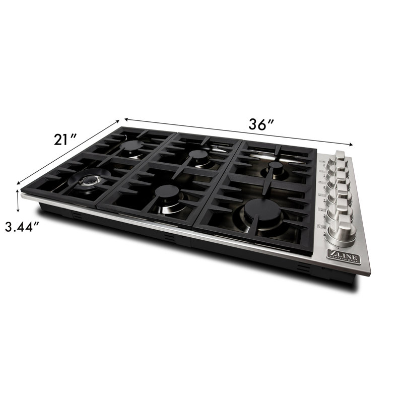 ZLINE 36 in. Gas Cooktop with 6 Burners and Porcelain Top, Black Porcelain