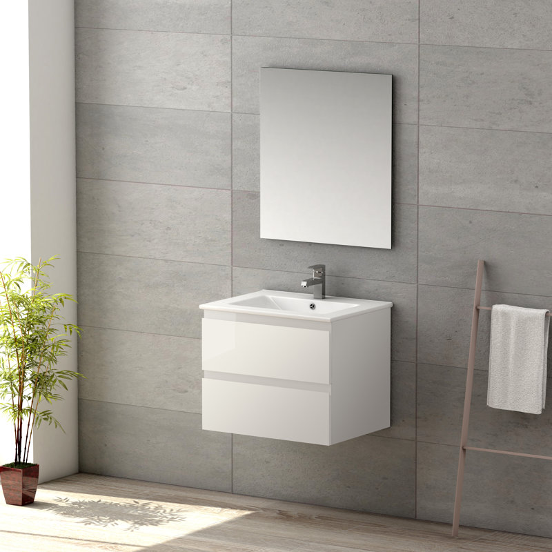 Jasso 24'' Single Bathroom Vanity with Ceramic Top, Glossy White