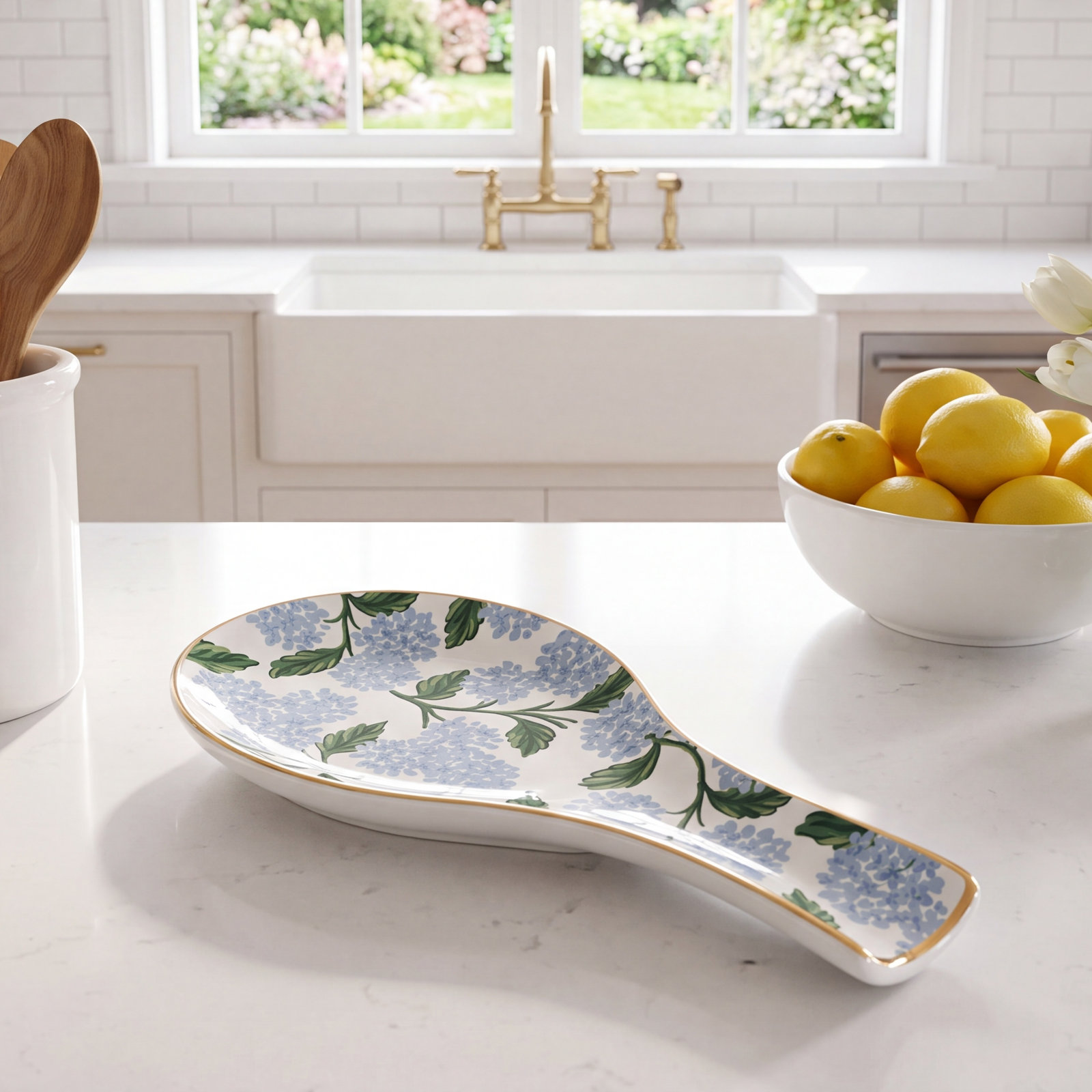 Hydrangea Porcelain Spoon Rest