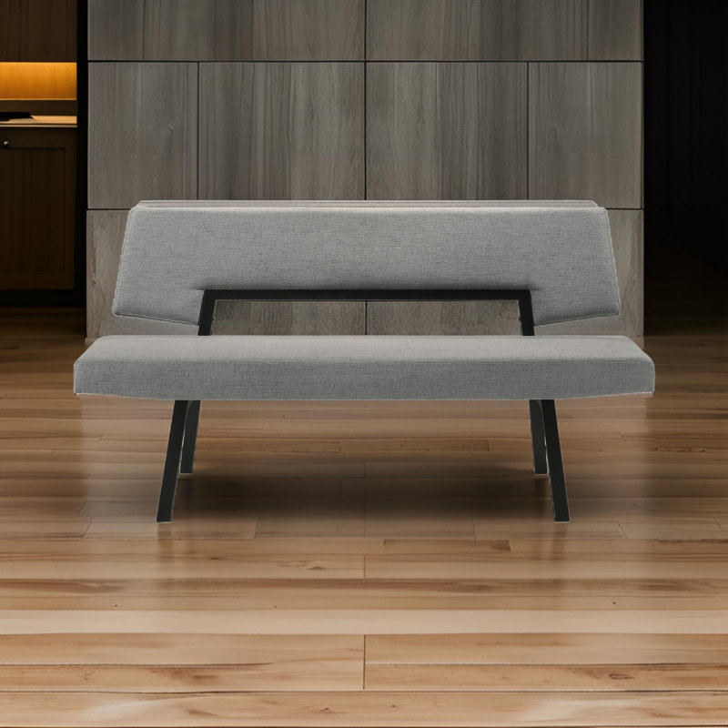 Jeiren 63" Wide Upholstered Dining Bench with Back in Rubberwood and Fabric, Charcoal, Black