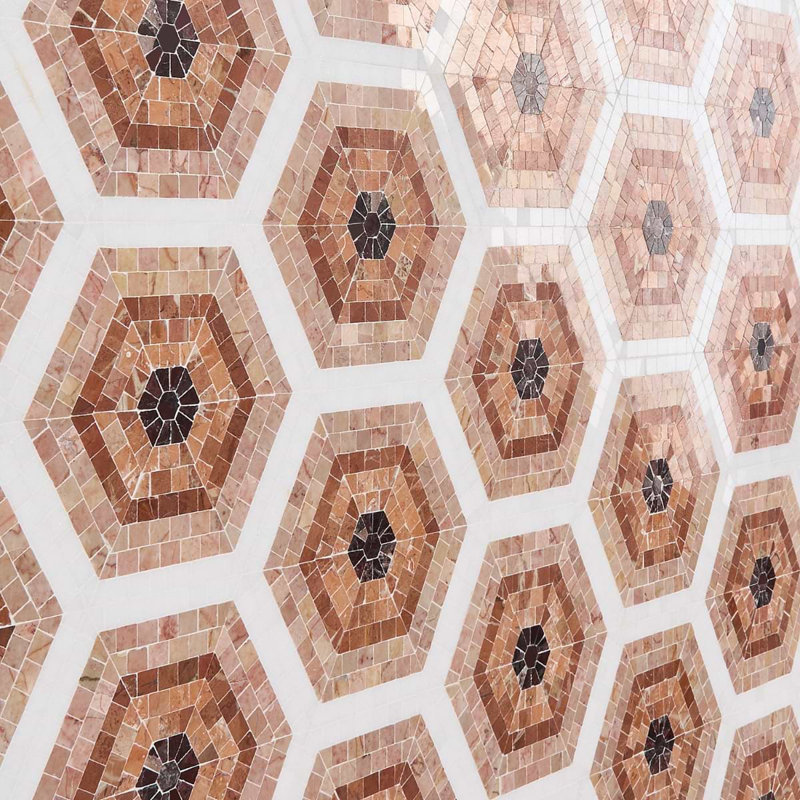 Ako 6" Hexagon Marble Micro Mosaic Tile, Terracotta Rosa