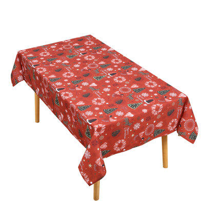 Red Oil-Proof Fabric with Reindeer & Snowflake Print | Washable Durable Holiday Cover for Indoor/Outdoor Party Decor