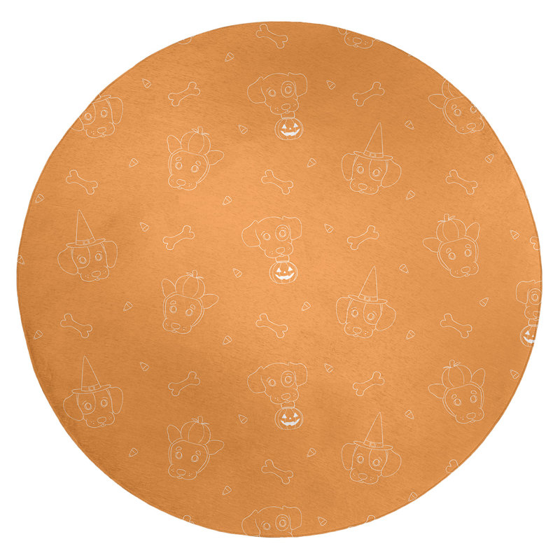 Tapis zone orange fait main, Rond 5 pi