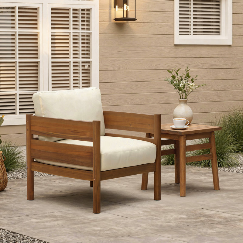 Fauteuil d'extérieur en bois massif l 27,1 po avec coussins épais