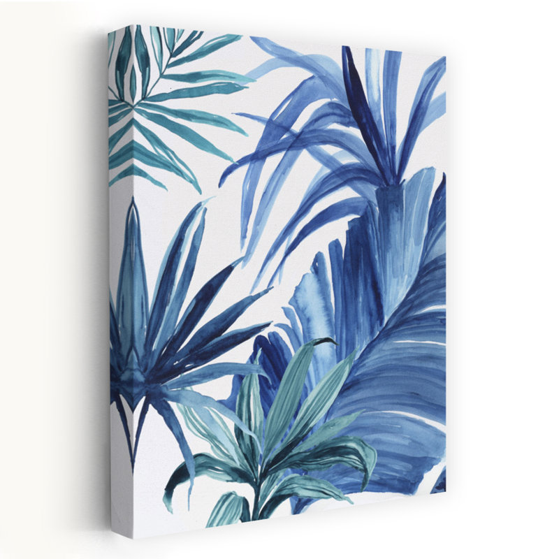 Tropique bleu I abstrait nature, art tropical, H 36 po x l 24 po