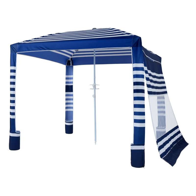 Beach Cabana, 8 x 8 ft Beach Canopy with Side Wall, UPF 50+ Protection Easy Setup Cabana Tent with Sand Pockets, Adjustable Height Portable Shade Sun Shelter Umbrella for Family, Navy Stripes