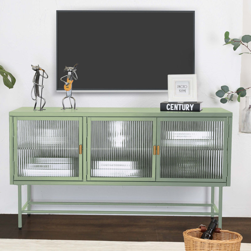 Meuble télé avec armoire de rangement fermée, Or, Vert