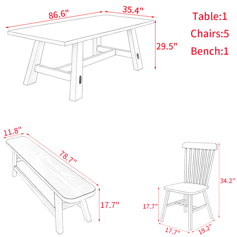 Nordic Style All-Solid Wood Rectangular Dining Table Set