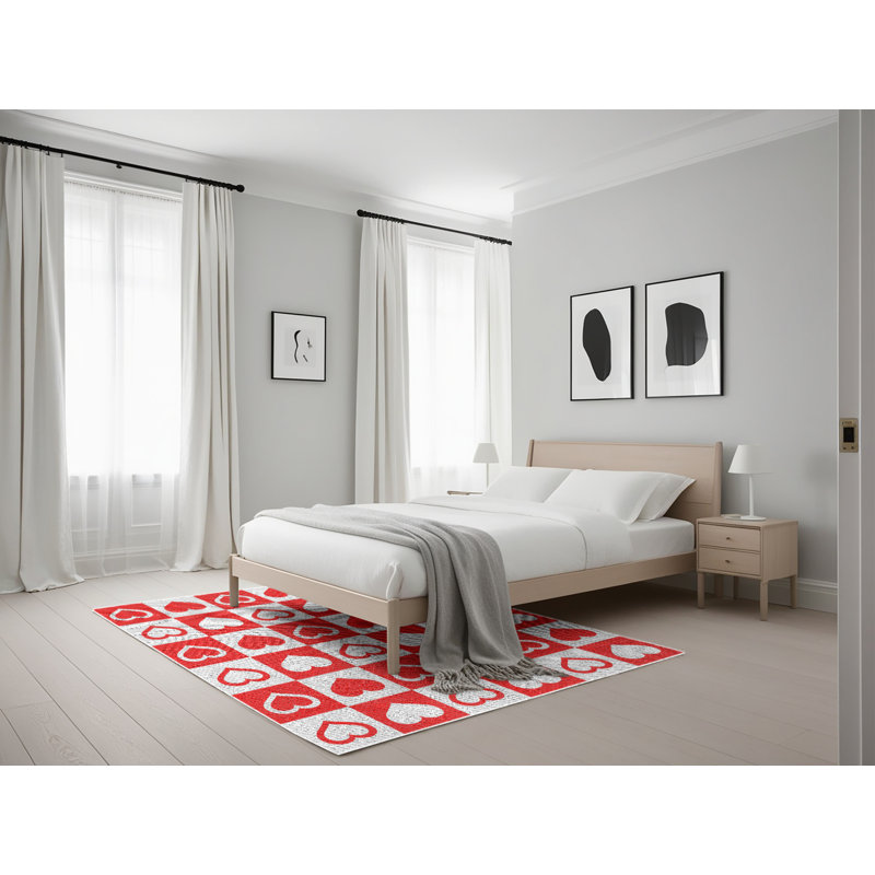 Tapis rouge/blanc à motifs Bonenfant, Rectangle 5 pi x 7 pi
