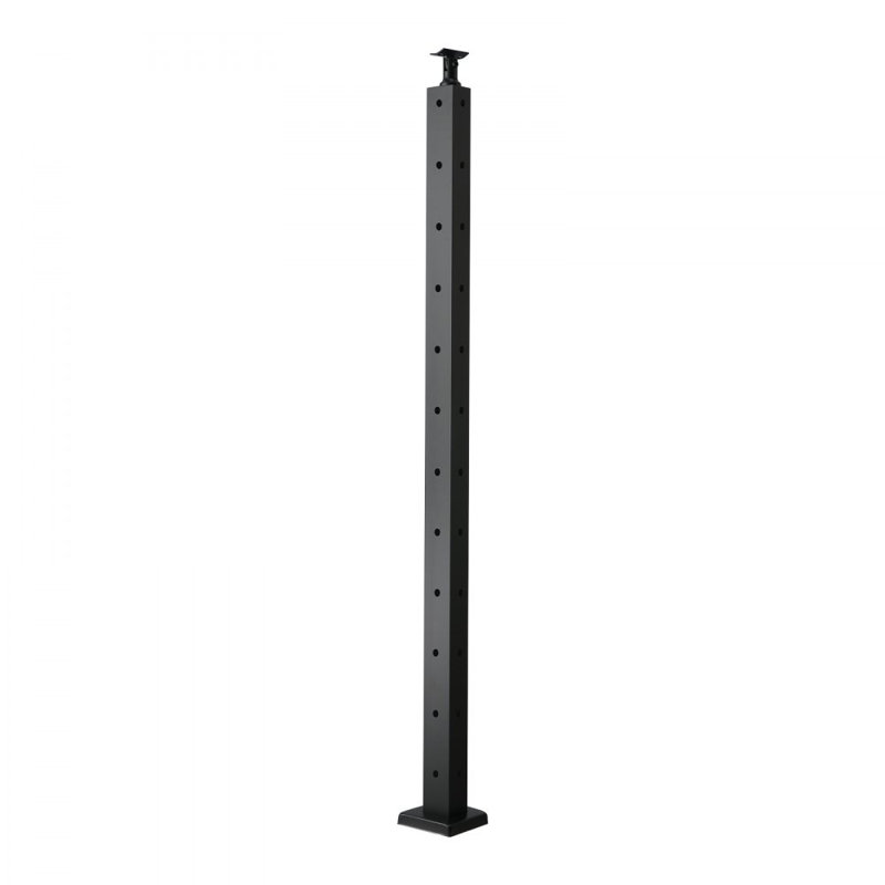 1-Pack Cable Railing Post, 2x2 In Horizontal-Hole Deck Railing Post with Pre-Drilled Holes, Stainless Steel Cable Rail Post with Horizontal and Curved Bracket, Black
