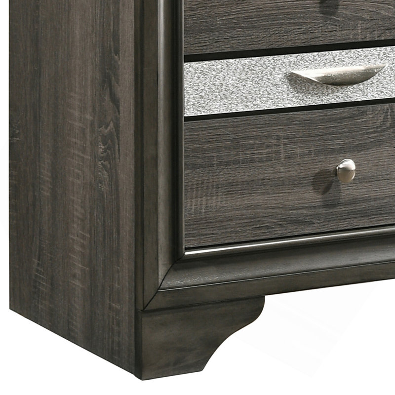 Table de chevet 3 tiroirs grise, Gris