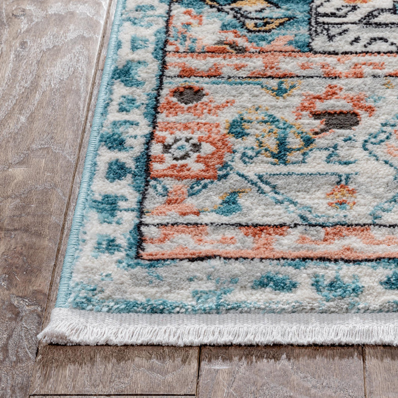 Oriental Blue Synthetic 5' x 7' Easy-Care Stain-Resistant Area Rug