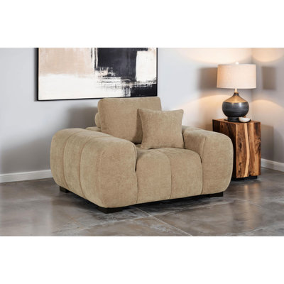 Chaise contemporaine rembourrée en chameau avec dossier réversible et coussin décoratif pour une utilisation polyvalente
