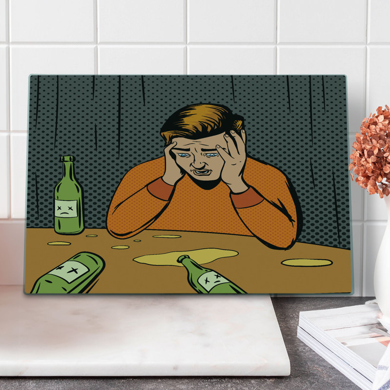 Ambesonne Comic Cutting Board Large Size Drunk Man and Empty Bottles Multicolor