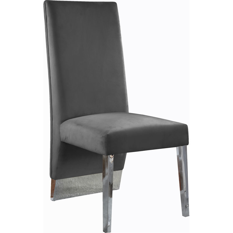 Chaise rembourrée Elia, Velours gris, Chrome