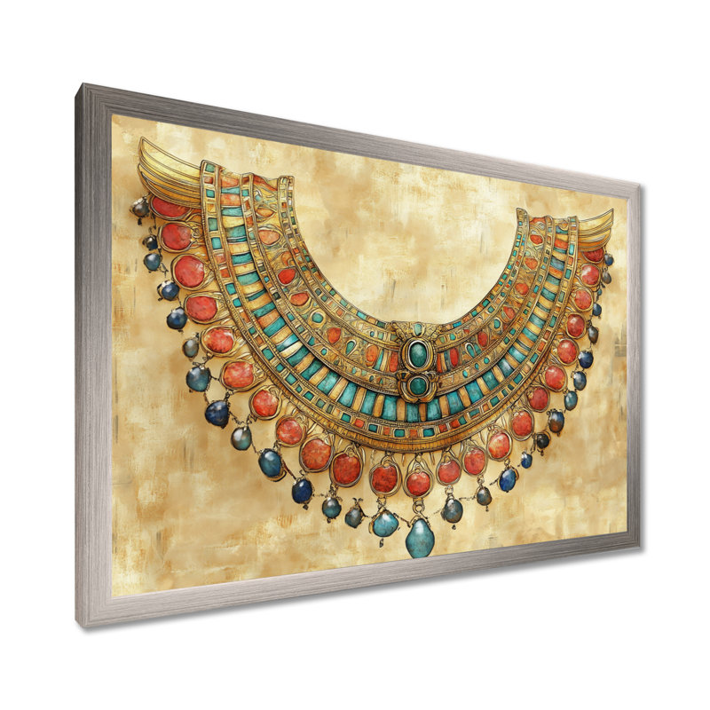 Collier des pharaons - Tableau égyptien doré encadré, H 12 po x l 20 po, Cadre photo argenté