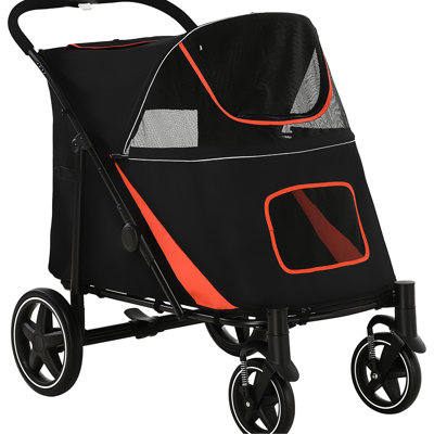 Dog Stroller For Medium To Large Dogs, 1-Click Foldable, Storage Pocket, Shock Absorbing, Mesh Screen, Leash, Black Foldable Travel Gear, , Option, Reducing, Opening, Tie,