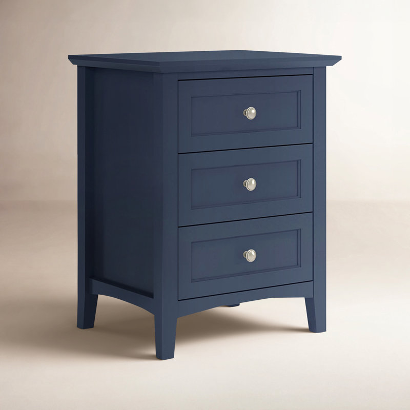Renee 3-Drawer Solid and Manufactured Wood Nightstand, Blueberry