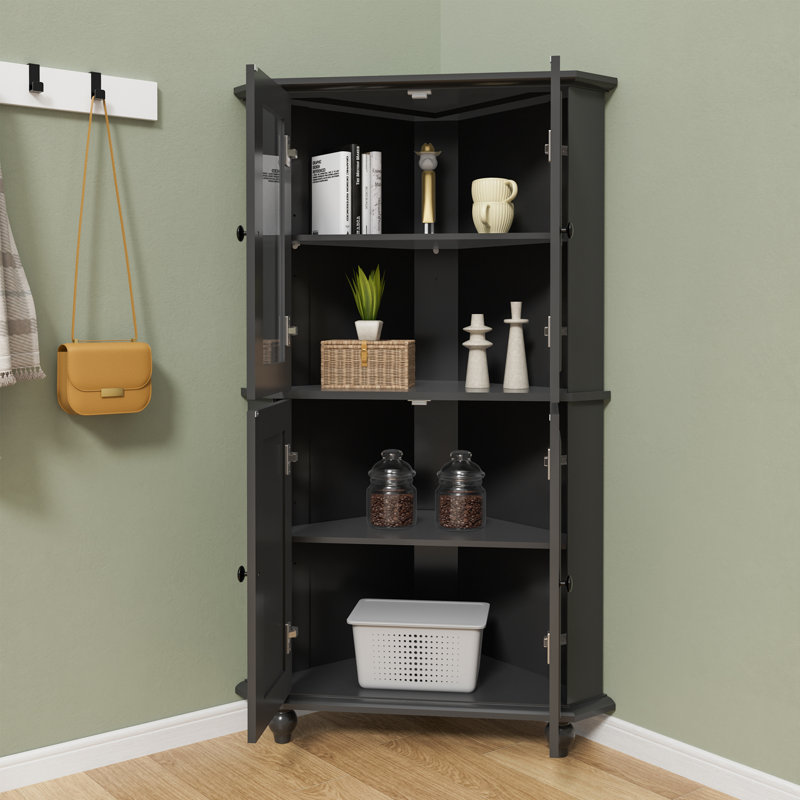 53.1''h Accent Cabinet, Corner Cabinet With Glass Door, Black