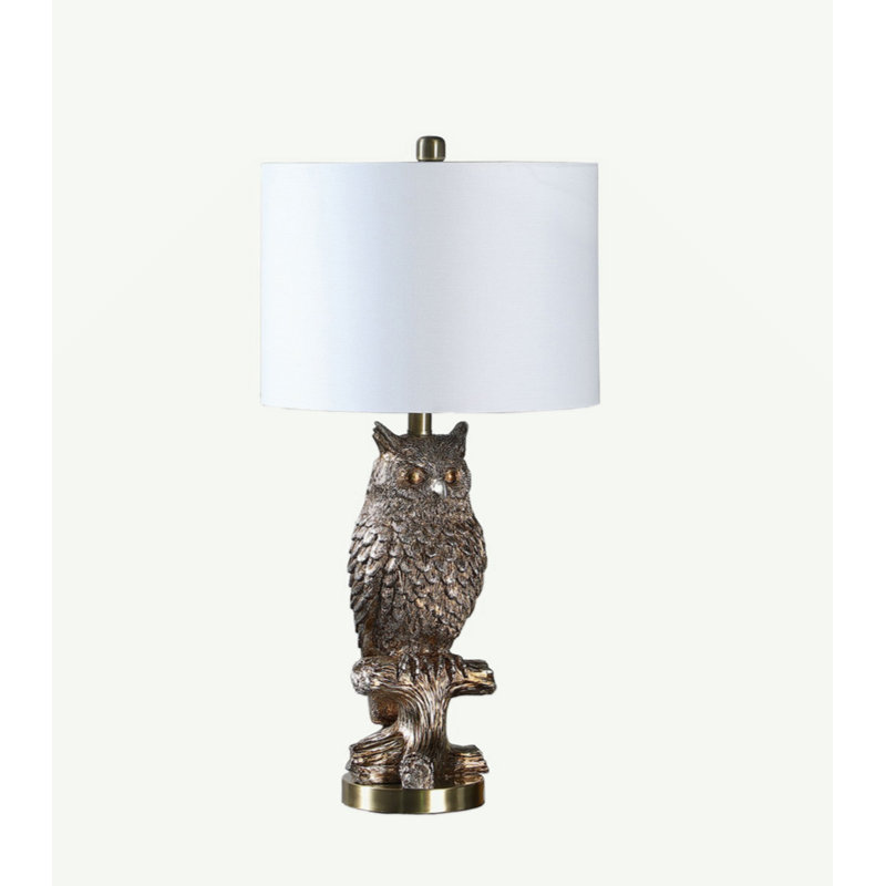 27.5" Silver Owl On A Branch Resin Table Lamp