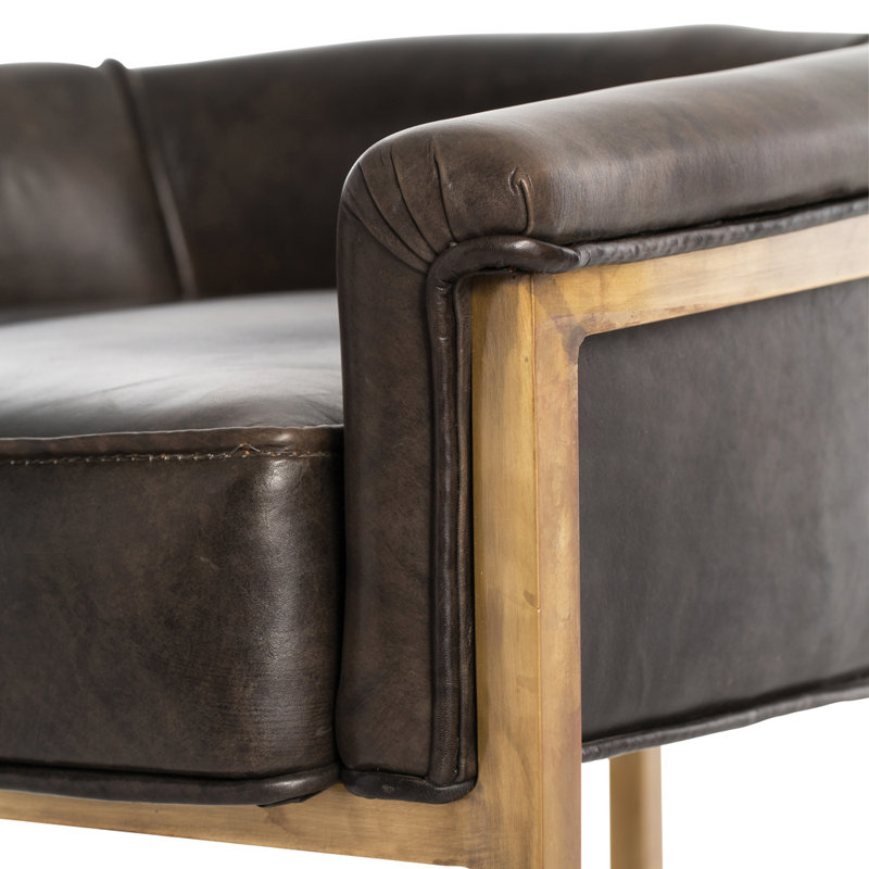 Calvin Upholstered Bar Stool, Gold, Dark Brown, Counter Stool (25" Seat Height)