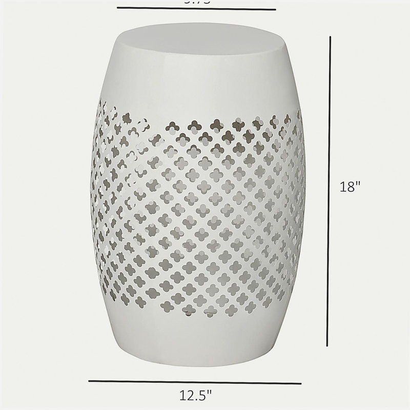 Table d'appoint de patio en acier Outsunny de 12,5 pouces, table d'appoint ronde à tambour creux, table décorative intérieure et extérieure, blanc