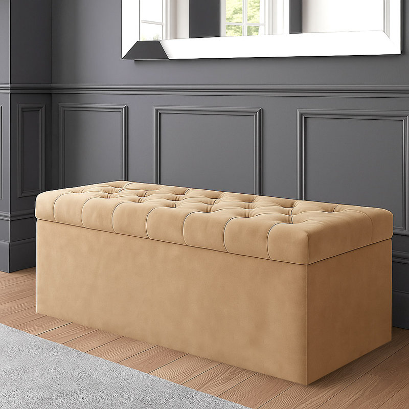 SD Plush Velvet Chesterfield Upholstered Ottoman Storage Box, Mink, 43cm H x 137cm W x 40cm D
