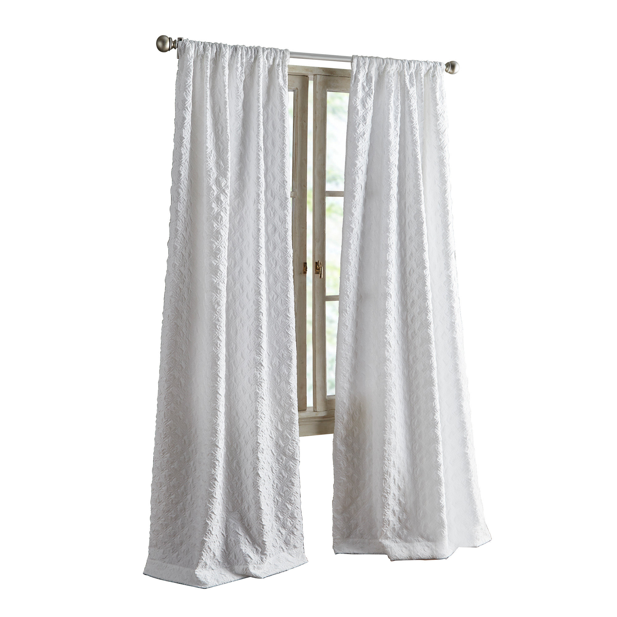 Peri Home Diamond White Curtain Panel Pair, 38" x 108" 