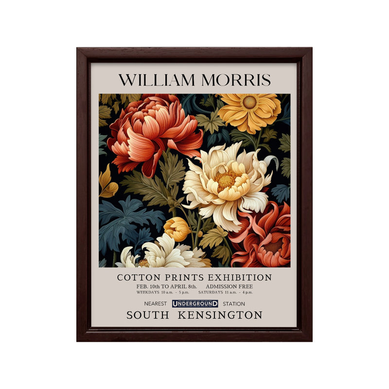 William Morris - pivoine no 1, Canvas, 16"H x 20"W, Brown Framed