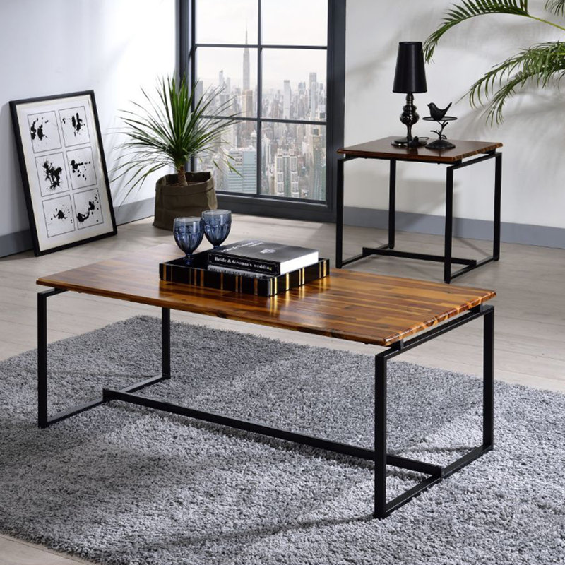 Ensemble 3 pièces café et bout rectangulaire, Black/Oak