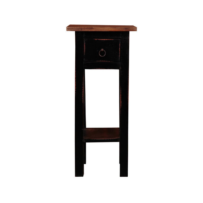 Aule Solid Wood End Table with Storage, Antique Black